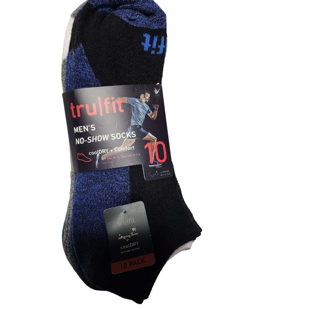 TRUFIT NWT MENS NO SHOW SOCKS 10 PAIR PACK